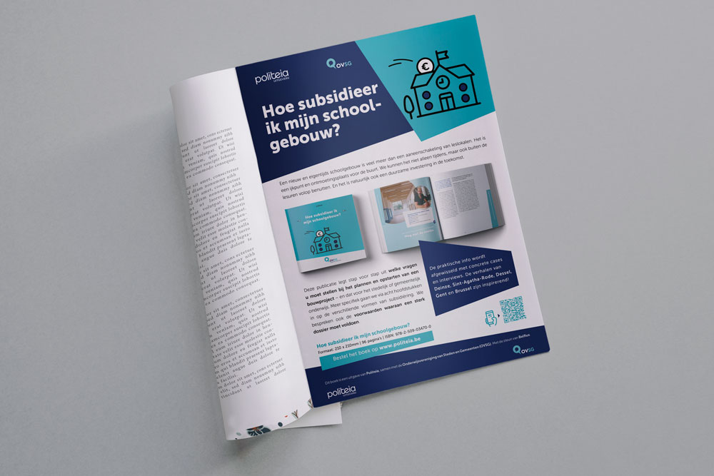 Greyclouds.be - Bert Blondeel | Design for print: Uitgeverij Politeia - add 'Hoe subsidieer ik mijn schoolgebouw'